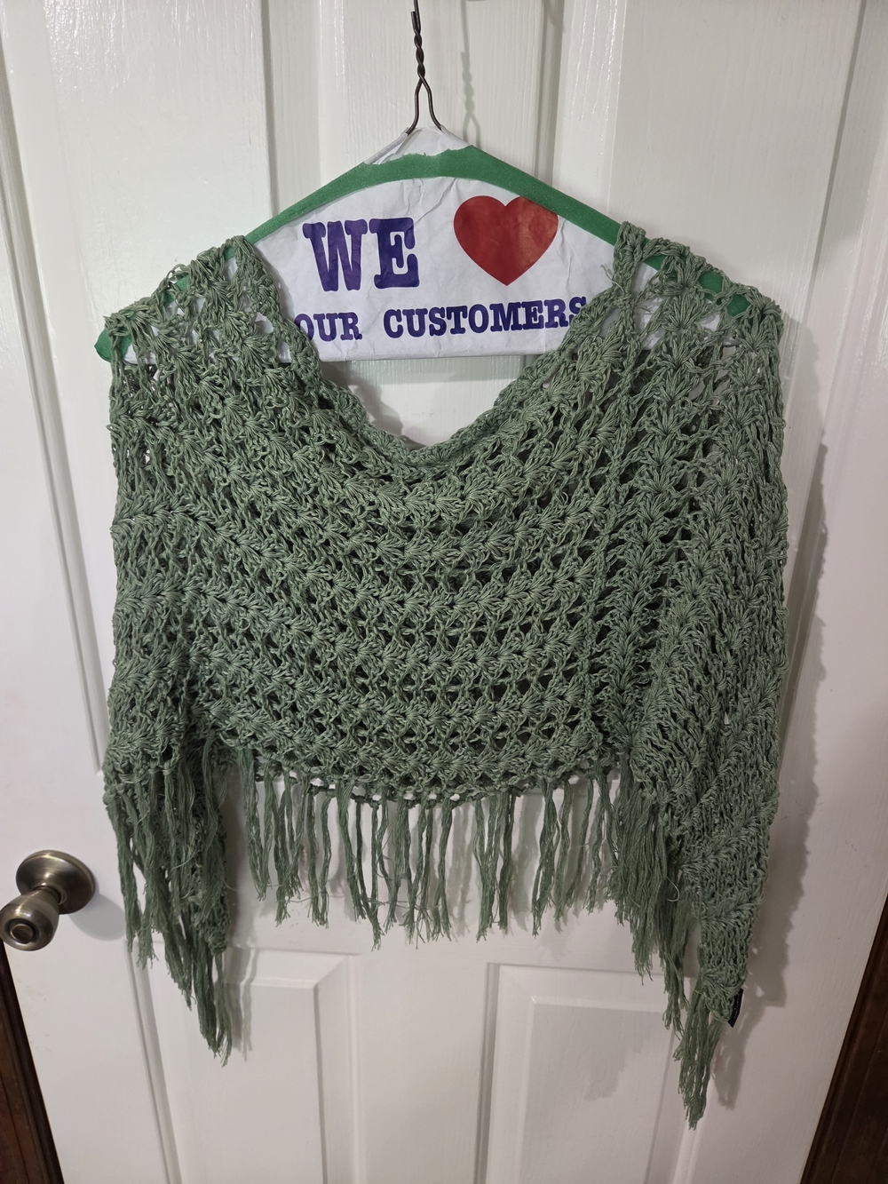 Open-Knit Fringe Women’s Top - Sage Green
